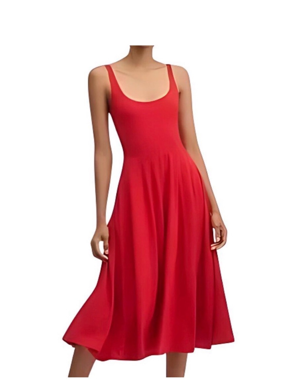 REFORMATION Midi Dress, L, Rou, Tank Upper, A-line/Flowy, Red, Pockets, Jersey